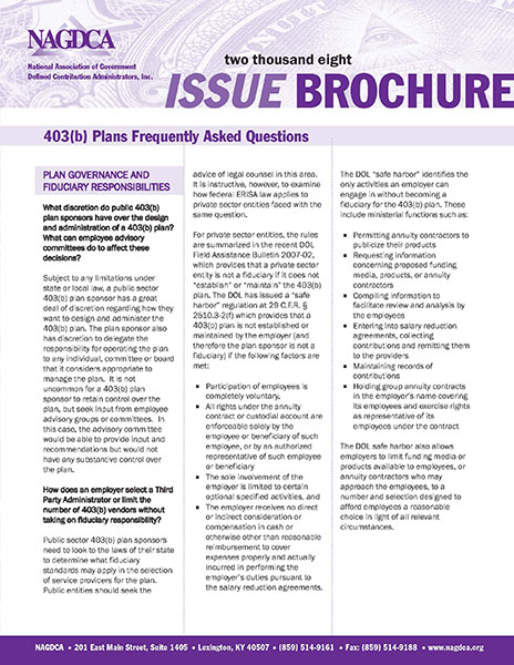 403(b) Plans Frequently Asked Questions - NAGDCA