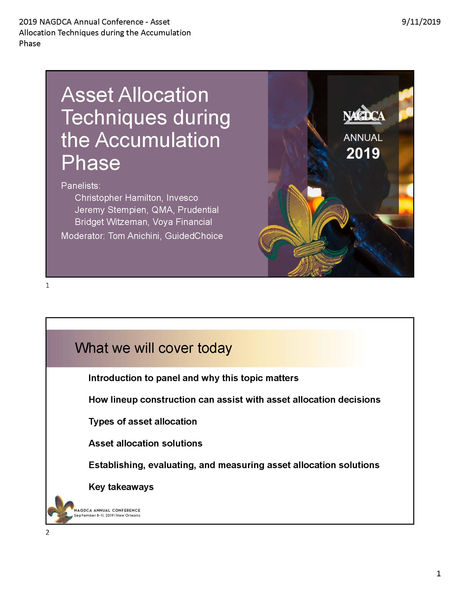 Asset Allocation Techniques during the Accumulation Phase Asset Allocation Techniques during the Accumulation Phase