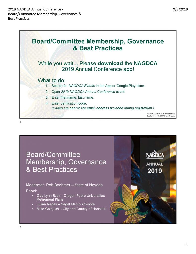 Membership, Governance & Best Practices NAGDCA