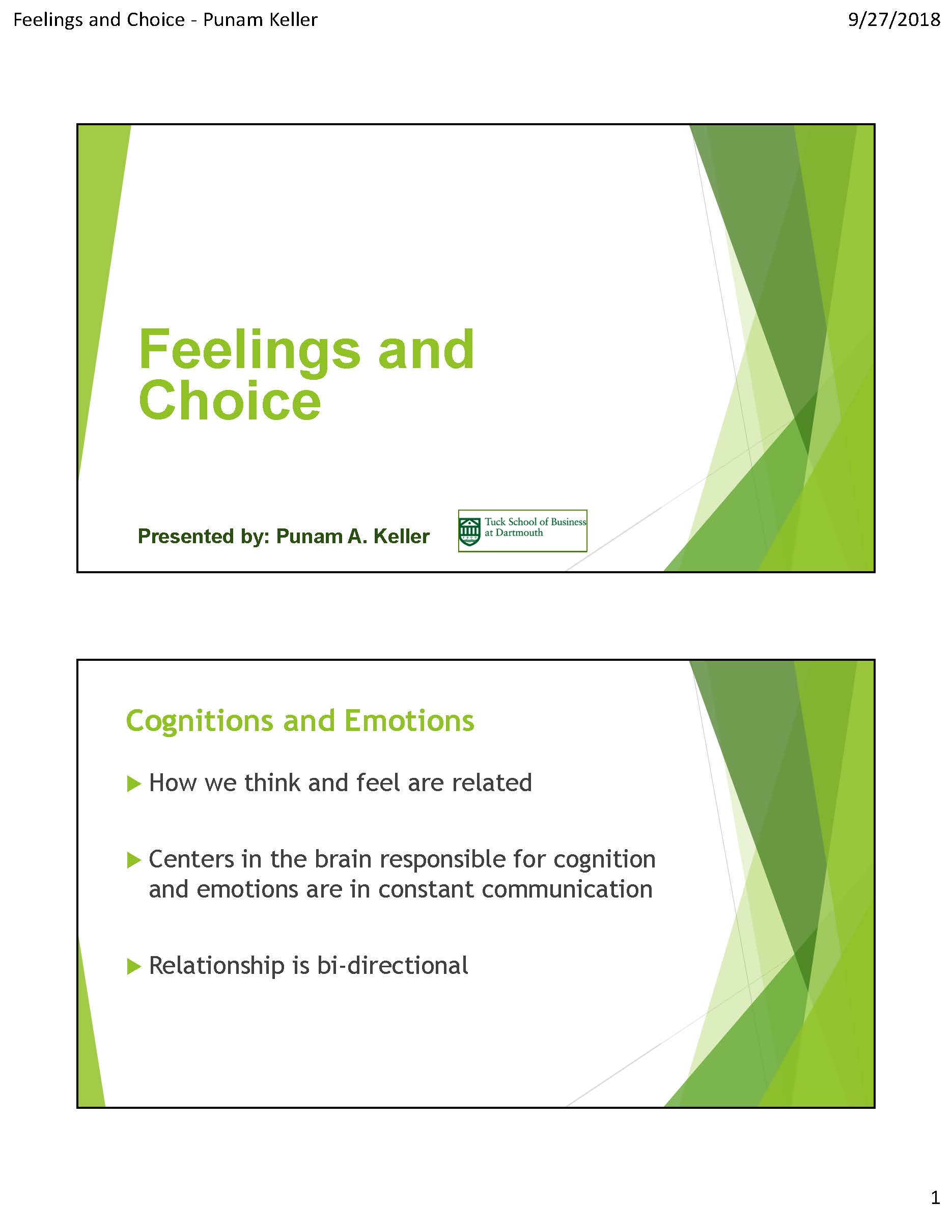 Feelings and Choice Keynote Speaker - Punam Keller, Tuck School of Business at Dartmouth