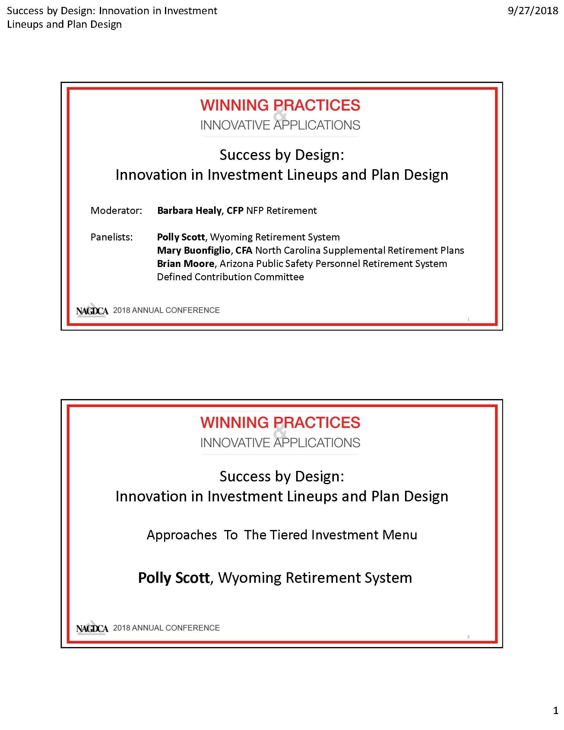 Success by Design_Innovation in Investment Lineups & Plan Design Success by Design: Innovation in Investment Lineups and Plan Design