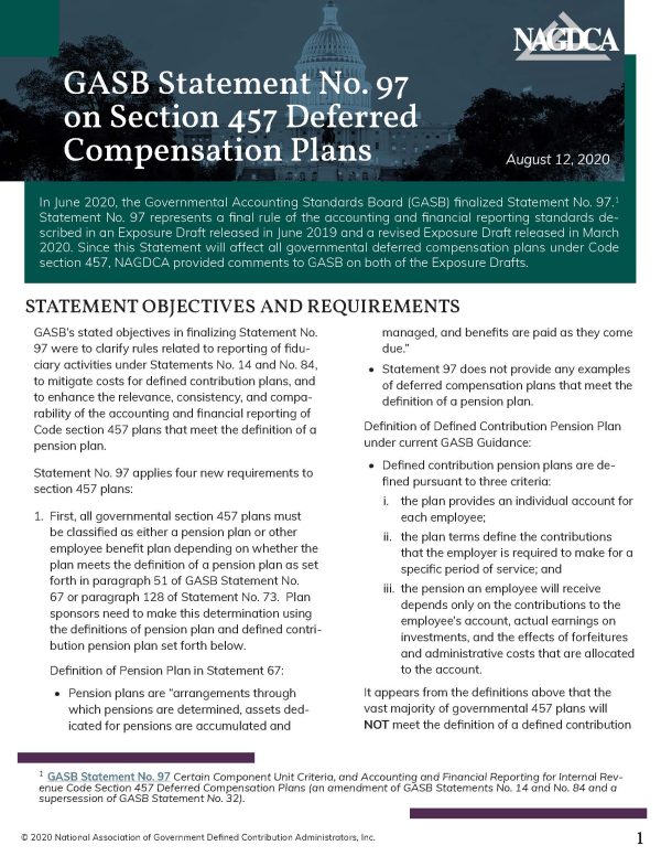 Guidance on Statement No. 97, New GASB Accounting Standard Impacting 457 Plans