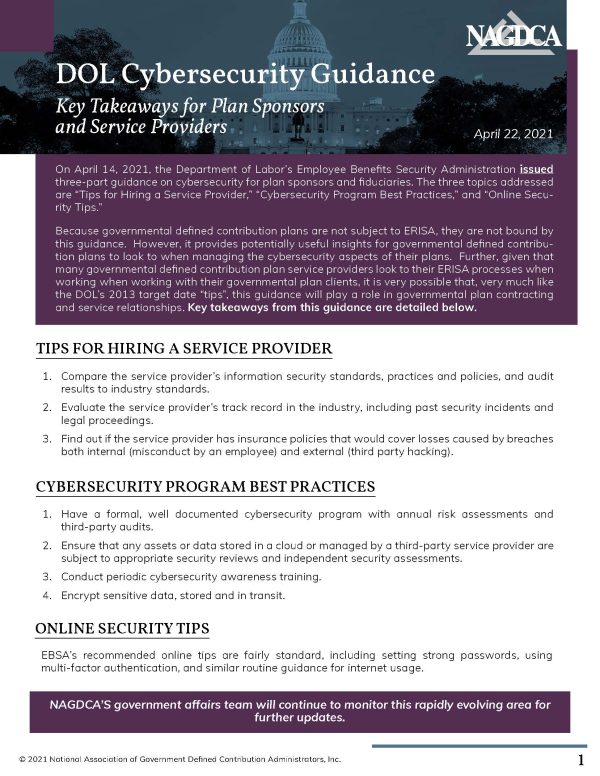 DOL Cybersecurity Guidance - Key Takeaways for Plan Sponsors and Service Providers