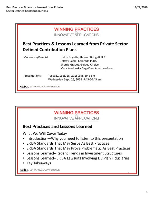 Best Practices & Lessons Learned from Private Sector Defined Contribution Plans