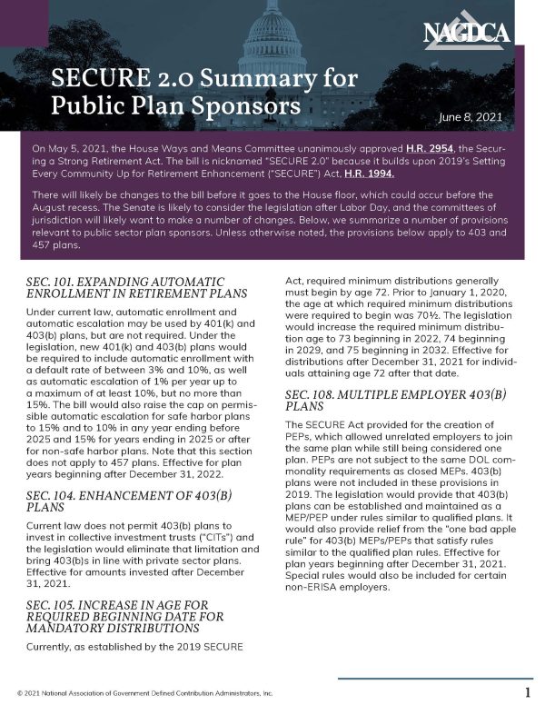 SECURE 2.0 Summary for Public Plan Sponsors
