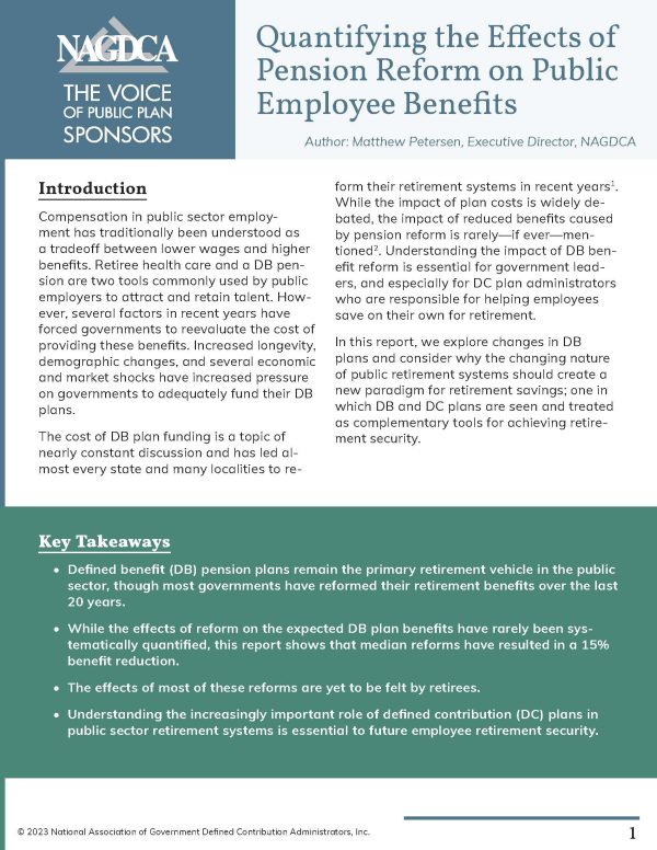 Quantifying the Effects of Pension Reform on Public Employee Benefits