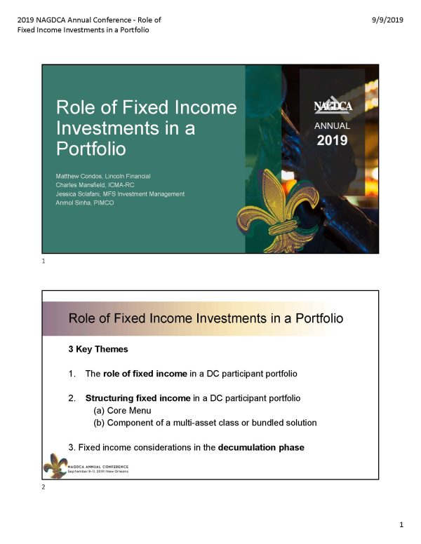 Role of Fixed Income Investments in a Portfolio
